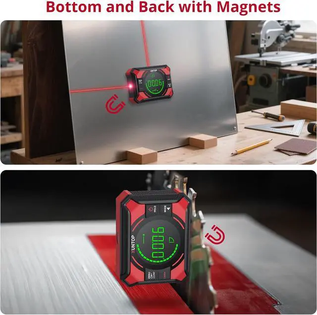 Alt view image 4 of 7 - 4x90/2x180°(0.01°) Digital Angle Finder with Dual Laser Digital Angle Gauge with Bottom and Back Magnetic Rechargeable Inclinometer with Digital Level Bubble (Class 2 Laser, <1mW Power Output)