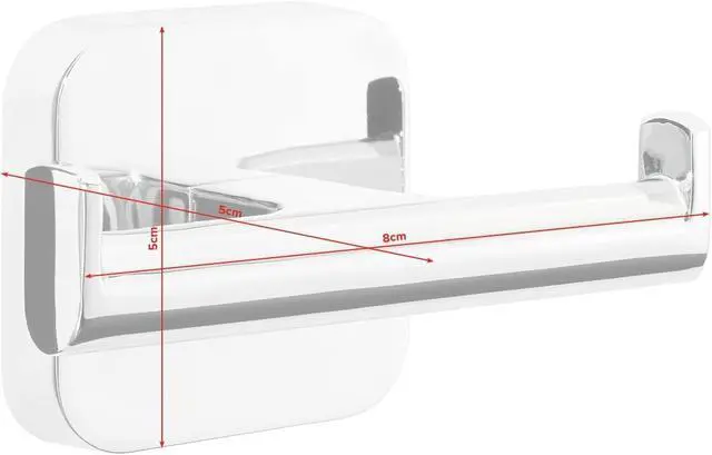 Alt view image 3 of 3 - ELEGAANT Double Robe Hook - Self-Adhesive Bathrobe Hook in Stainless-Steel Design - Wall-Mounted Dressing Gown Holder - Waterproof, incl. Power.Kit Adhesive Solution - 50mm x 80mm x 43mm