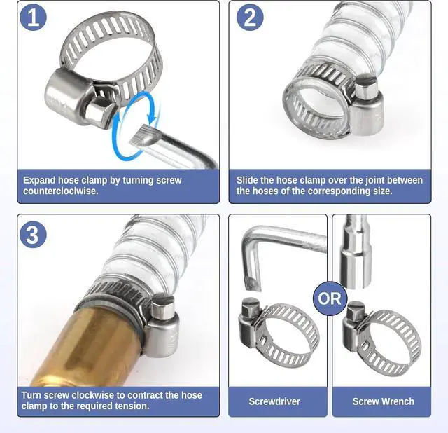 Alt view image 3 of 6 - 200 PCS Hose Clamp Assortment Kit 304 Stainless Steel Hose Clamps Adjustable 1/4"-2"(6-51mm) Worm Gear Clamps for Fuel Line, Plumbing, Automotive, Pipe, Radiator, Garden