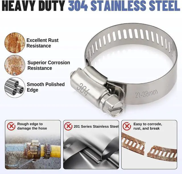 Alt view image 4 of 6 - 200 PCS Hose Clamp Assortment Kit 304 Stainless Steel Hose Clamps Adjustable 1/4"-2"(6-51mm) Worm Gear Clamps for Fuel Line, Plumbing, Automotive, Pipe, Radiator, Garden