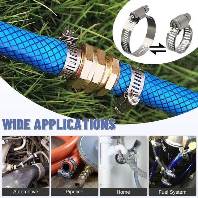 Alt view image 6 of 6 - 200 PCS Hose Clamp Assortment Kit 304 Stainless Steel Hose Clamps Adjustable 1/4"-2"(6-51mm) Worm Gear Clamps for Fuel Line, Plumbing, Automotive, Pipe, Radiator, Garden