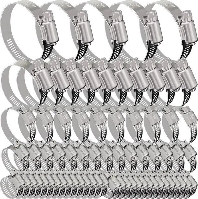 Main image of 70 Pack Stainless Steel Hose Clamp Adjustable Assortment Kit, 8-64mm Worm Gear Drive Hose Clamps Metal Fuel Line Pipe Clamps for Plumbing, Tube, Mechanical, Automotive, Garden and Home Applications