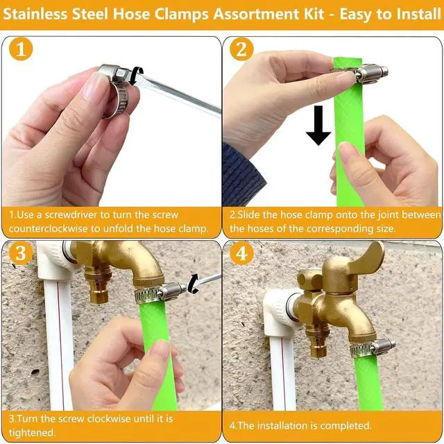 Alt view image 2 of 6 - 70 Pack Stainless Steel Hose Clamp Adjustable Assortment Kit, 8-64mm Worm Gear Drive Hose Clamps Metal Fuel Line Pipe Clamps for Plumbing, Tube, Mechanical, Automotive, Garden and Home Applications