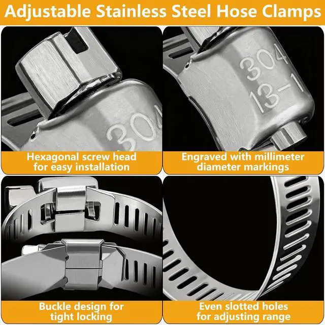Alt view image 4 of 6 - 70 Pack Stainless Steel Hose Clamp Adjustable Assortment Kit, 8-64mm Worm Gear Drive Hose Clamps Metal Fuel Line Pipe Clamps for Plumbing, Tube, Mechanical, Automotive, Garden and Home Applications