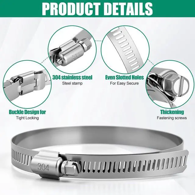 Alt view image 3 of 7 - 50 Pack 2.5 Inch Stainless Steel Hose Clamps Adjustable 1-13/16" to 2-3/4" 46-70 mm Worm Gear Clamps Duct Clamp for Automotive Fuel Line Air Duct Dryer Vent Plumbing Industrial Use
