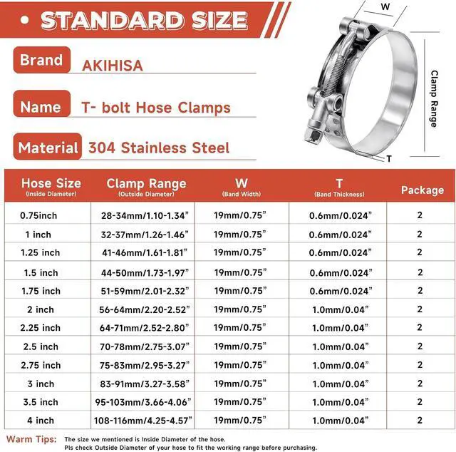 Alt view image 2 of 7 - 24 Pack 12 Size T-Bolt Hose Clamps, Stainless Steel_304 Working Range 28mm-116mm for 0.75" -4'' Hose ID, Turbo Intake Intercooler Clamp for Automotive
