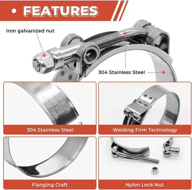 Alt view image 3 of 7 - 24 Pack 12 Size T-Bolt Hose Clamps, Stainless Steel_304 Working Range 28mm-116mm for 0.75" -4'' Hose ID, Turbo Intake Intercooler Clamp for Automotive