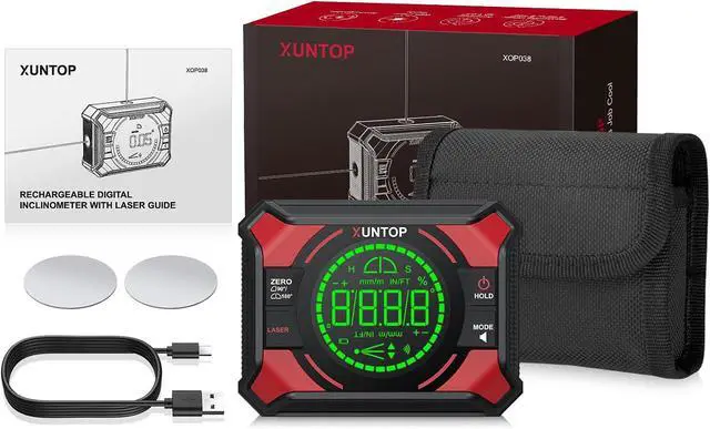 Alt view image 7 of 7 - 4x90/2x180°(0.01°) Digital Angle Finder with Dual Laser Digital Angle Gauge with Bottom and Back Magnetic Rechargeable Inclinometer with Digital Level Bubble (Class 2 Laser, <1mW Power Output)