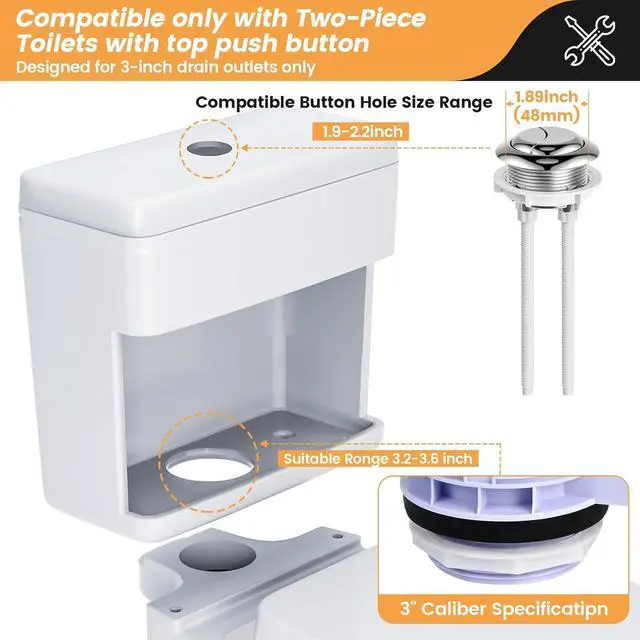 Alt view image 4 of 7 - 3-Inch Dual Flush Valve Replacement Kit for 2-Piece Toilets, Universal Toilet Repair Kit with Push Button, Fill Valve, Gasket & Bolts,Compatible with Glacier Bay, Kohler, American Standard, and Toto