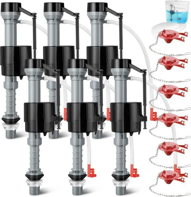 Main image of 6 Sets Toilet Float Replacement Kit, Universal Toilet Flusher Replacement Kit and 2 Inch Flapper Replacements, High-Performance Tank Water Control and Fill Valve