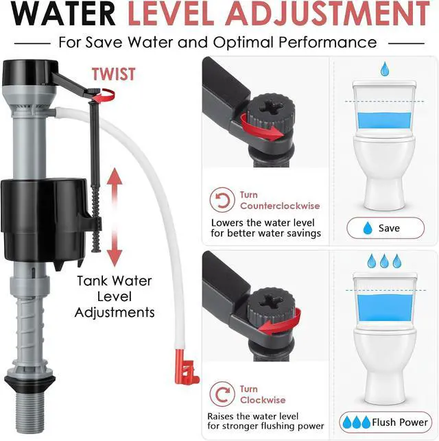 Alt view image 4 of 7 - 6 Sets Toilet Float Replacement Kit, Universal Toilet Flusher Replacement Kit and 2 Inch Flapper Replacements, High-Performance Tank Water Control and Fill Valve