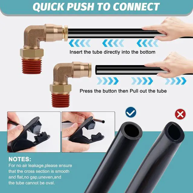Alt view image 6 of 7 - 100FT 1/4 Air Hose Brass Fittings Kit 22pcs 1/4" OD Quick Push to Connect DOT Brass Fittings 1/4 SAE J844 PA12 Nylon Air Line Tubing with Cutter for Air Suspension Kit Trailer Brake System