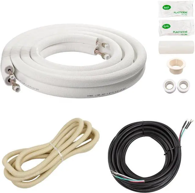 Main image of 16 Ft. Line Set 1/4&3/8 Inch 3/8" PE for Mini Split Air Conditioner Insulated Coil Copper Pipes HVAC with Fittings