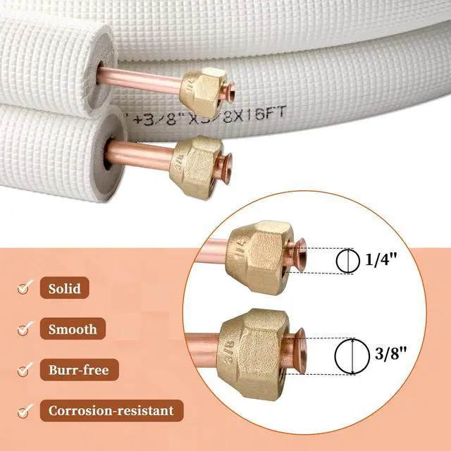Alt view image 3 of 7 - 16 Ft. Line Set 1/4&3/8 Inch 3/8" PE for Mini Split Air Conditioner Insulated Coil Copper Pipes HVAC with Fittings