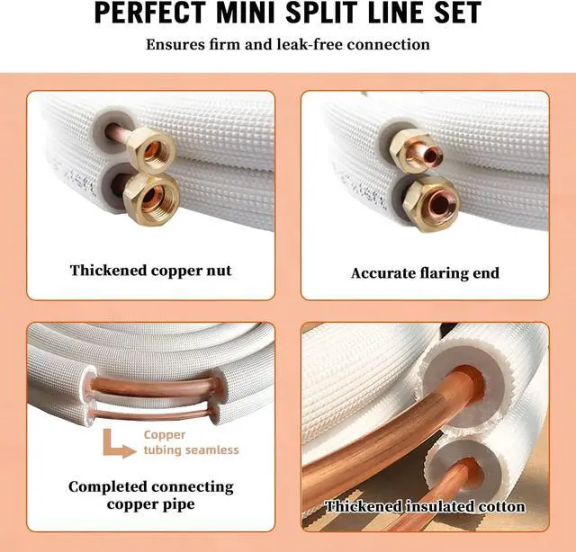 Alt view image 7 of 7 - 16 Ft. Line Set 1/4&3/8 Inch 3/8" PE for Mini Split Air Conditioner Insulated Coil Copper Pipes HVAC with Fittings
