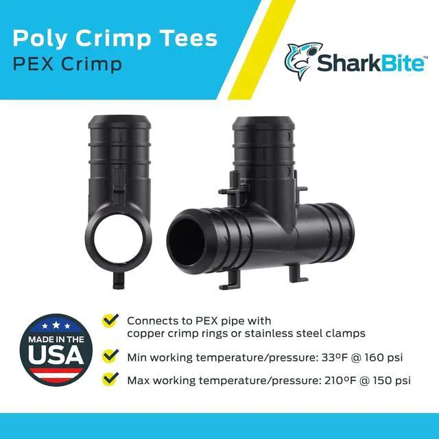Alt view image 4 of 5 - 3/4 Inch Poly Crimp Tee, Pack of 25, PEX Pipe, PE-RT, UP370