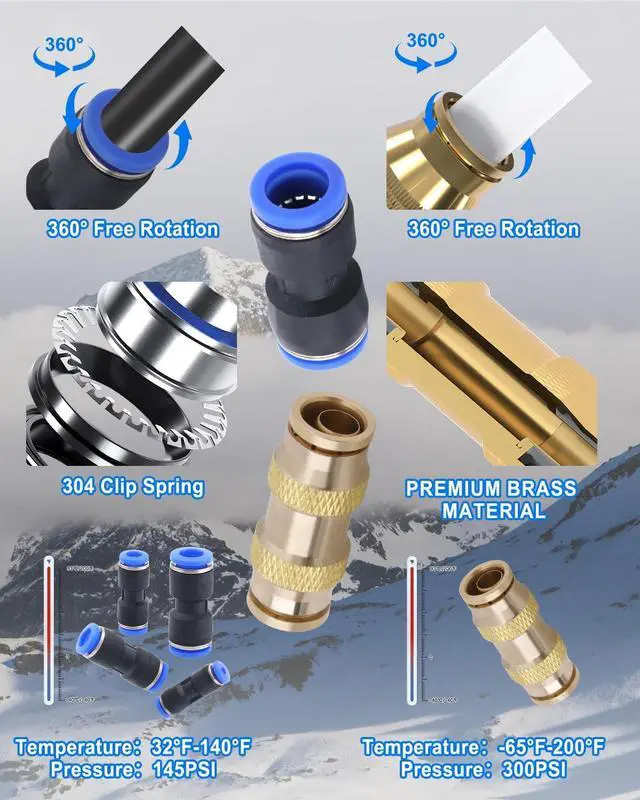 Alt view image 5 of 7 - 50PCS Push to Connect Fittings Kit, Plastic and Brass Combination Quick Connect Air Hose Fittings, 1/8" 1/4" 3/8" Straight Push Connectors, DOT Air Fittings for Truck or Industrial Air System