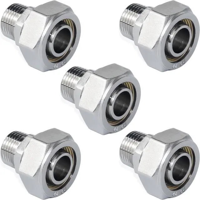 Main image of 5PCS 3/4" Straight Air Pipe Fittings, 3/4" Tubing x 1/2" Male NPT Threads Adapter Fittings, Brass-Nickel Plated, Seal Taped Needed, 1-PC For Garage Shop Compressed Air Piping System