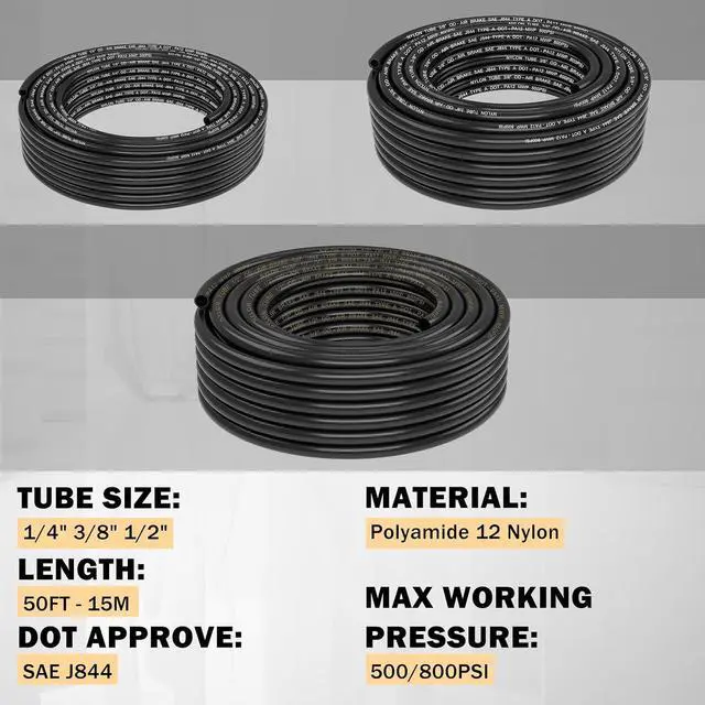 Alt view image 7 of 7 - 100 PCS Brass DOT Air Line Fittings with 3 Roll 50FT 1/4" 3/8" 1/2" DOT Air Lines Kit Push Lock Air Fitting Quick Connect Air Fittings with Air Hose Pneumatic Tubing