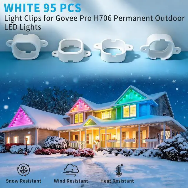 Alt view image 4 of 7 - 95 Pcs Light Clips for Govee Pro Permanent Outdoor Lights Compatible with Pro H706A H706B H706C Outdoor Decoration and Fixed luminaire Mounting Brackets Screws Kit (White)