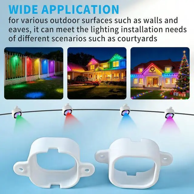 Alt view image 7 of 7 - 95 Pcs Light Clips for Govee Pro Permanent Outdoor Lights Compatible with Pro H706A H706B H706C Outdoor Decoration and Fixed luminaire Mounting Brackets Screws Kit (White)