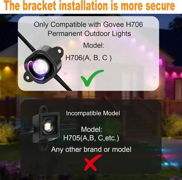 Alt view image 2 of 7 - 80 Pack Mounting Brackets for Govee H706/H706 Pro Permanent Outdoor Lights, Light Clips Mounting Brackets Compatible with Govee H706A H706B H706C