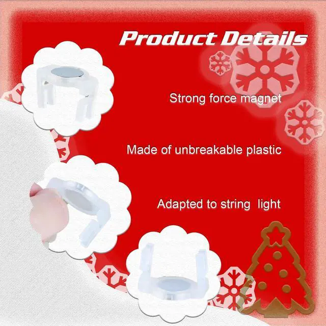 Alt view image 4 of 6 - 50 Pcs Magnetic Christmas Light Clips, Magnet Clips for Outdoor String Lights, Outdoor Lighting Clips for E17-C9 Holiday Lighting Sockets, Patio Lighting (Nickel-Transparency)