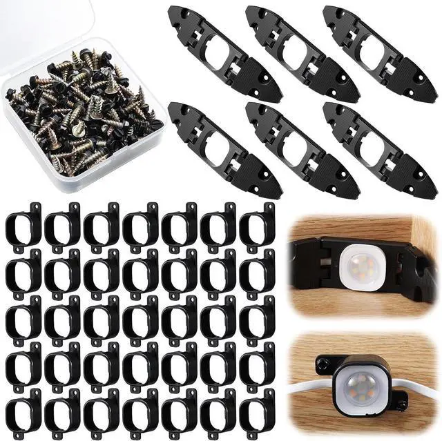 Main image of 66 Pcs Light Clips Set Compatible with Govee Pro H706 H806, 60 Mounting Clips & 6 Gable Light Bracket with 150 Screws Compatible with Govee Pro Outdoor Lights 100ft (Black)
