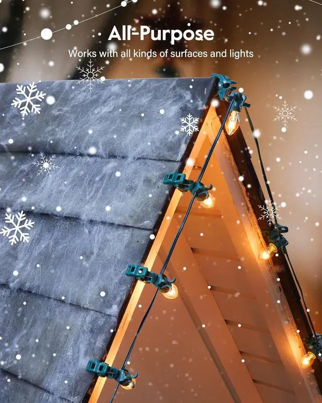 Alt view image 3 of 7 - C7 C9 Christmas Lights Universal Spring Clips, 100 Count Quick Spring Clips for Holiday Light Decorations, Shatterproof Shingle and Gutter Clips for E12 E17, Metal Surface Roof Fence Railing Gates