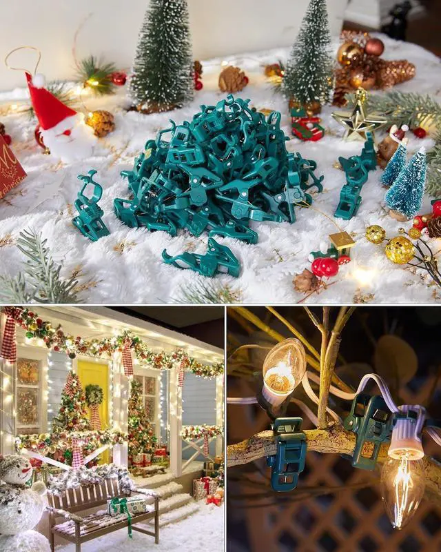Alt view image 7 of 7 - C7 C9 Christmas Lights Universal Spring Clips, 100 Count Quick Spring Clips for Holiday Light Decorations, Shatterproof Shingle and Gutter Clips for E12 E17, Metal Surface Roof Fence Railing Gates
