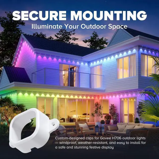 Alt view image 3 of 7 - 100Pcs Light Clips for Govee H706, Mounting Brackets Compatible with Govee Pro Permanent Outdoor Lights Extension, 200pcs Screws Secure Installation
