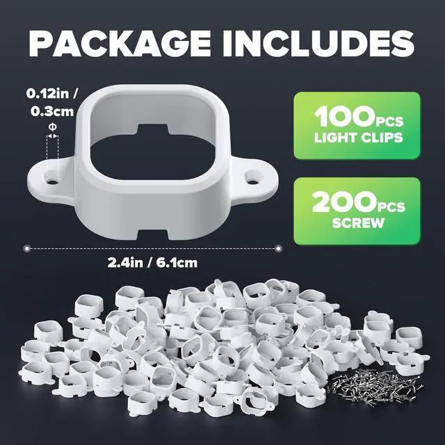 Alt view image 6 of 7 - 100Pcs Light Clips for Govee H706, Mounting Brackets Compatible with Govee Pro Permanent Outdoor Lights Extension, 200pcs Screws Secure Installation