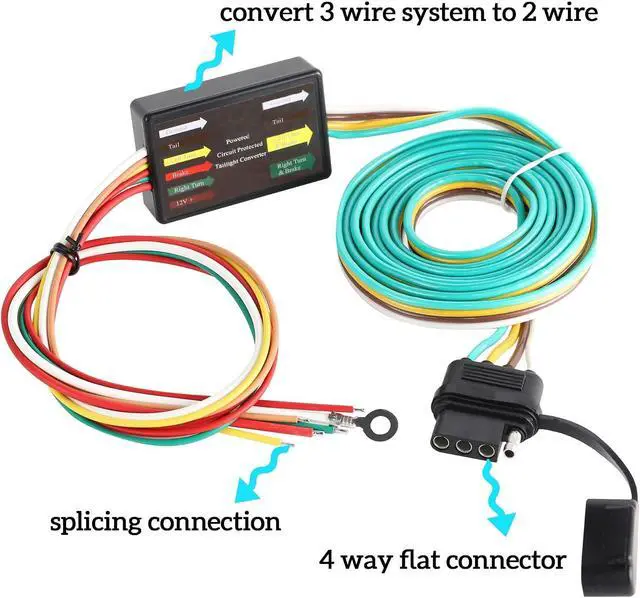 Alt view image 3 of 7 - LED Compatible Powered 3-to-2-Wire Splice-in Trailer Tail Light Converter with 4 Wire Flat Extension, 6-Wire System to 4-Wire System Trailer Light Converter Pure Copper Wire