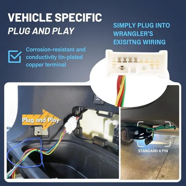 Alt view image 3 of 7 - 4 Pin Trailer Wiring Harness for 2016-2022 Honda Pilot & 2019-2025 Honda Passport, Towing Hitch Wire T-Connector for Trailer Light Connect, Factory Tow Package Required