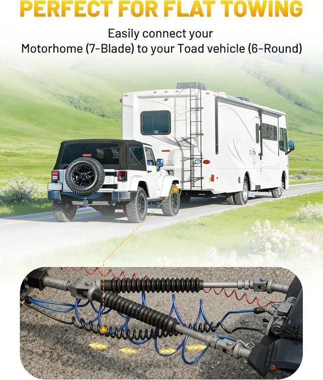 Alt view image 2 of 7 - 7 Pin to 6 Pin Trailer Adapter Coiled Cable 8 Feet, Heavy Duty 7 Wire to 6 Wire Trailer Plug Adapter with 6 Way Socket for RV Motorhome Flat Tow Vehicle Weather Resistant Dinghy Tow Harness