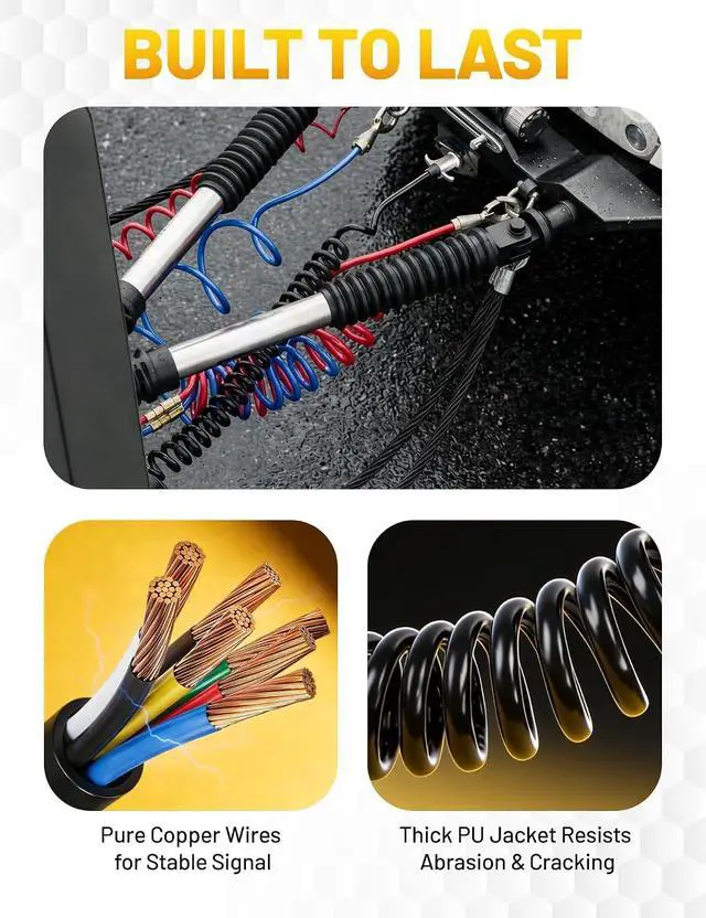 Alt view image 7 of 7 - 7 Pin to 6 Pin Trailer Adapter Coiled Cable 8 Feet, Heavy Duty 7 Wire to 6 Wire Trailer Plug Adapter with 6 Way Socket for RV Motorhome Flat Tow Vehicle Weather Resistant Dinghy Tow Harness