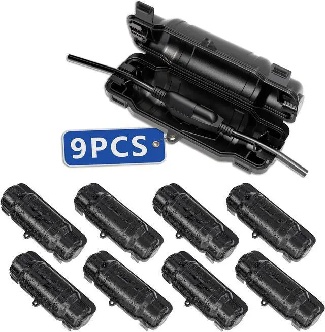 Main image of 9 Pack Outdoor Extension Cord Safety Cover with Waterproof Seal IP54 Water-Resistant, Weatherproof Electrical Connection Box with 2 Latches, Plug, Socket, Holiday Decoration Light, Black