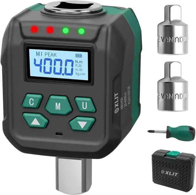 Main image of 1/2" Digital Torque Adapter Set with Socket Adapters (1/4", 3/8") - 2% Accuracy, 8.8-295 ft-lb, Buzzer & LED Alerts, Working with Ratchet Wrench, Breaker Bar - for Automotive, Motorcycle & Car