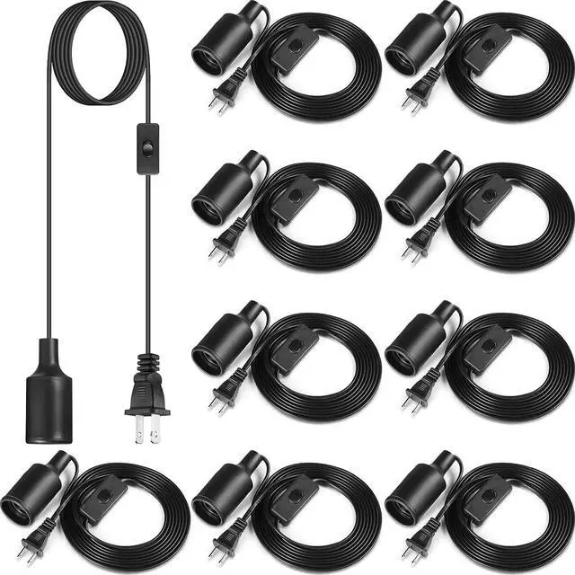 Main image of 10 Pack Hanging Light Cord Pendant Light Cord with Switch Light Socket Extension Light Bulb Socket Cable Lamp Kit for E26 E27 Lamp Socket Lantern (Black,9.8 Feet)