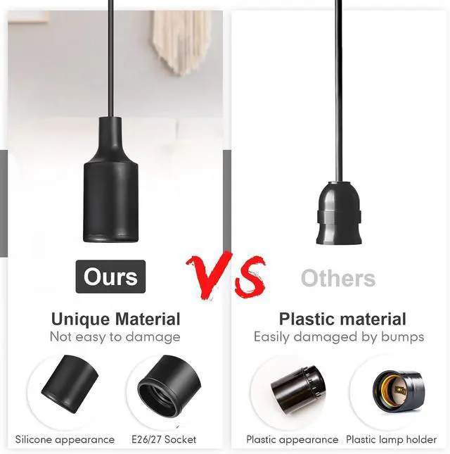 Alt view image 4 of 7 - 10 Pack Hanging Light Cord Pendant Light Cord with Switch Light Socket Extension Light Bulb Socket Cable Lamp Kit for E26 E27 Lamp Socket Lantern (Black,9.8 Feet)