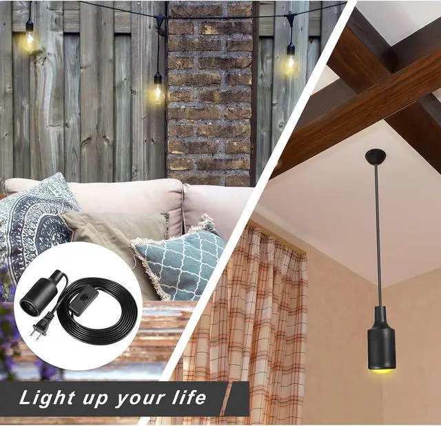 Alt view image 5 of 7 - 10 Pack Hanging Light Cord Pendant Light Cord with Switch Light Socket Extension Light Bulb Socket Cable Lamp Kit for E26 E27 Lamp Socket Lantern (Black,9.8 Feet)