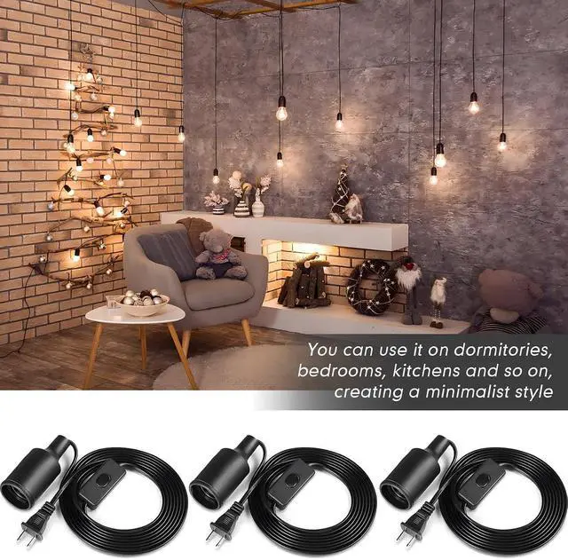Alt view image 7 of 7 - 10 Pack Hanging Light Cord Pendant Light Cord with Switch Light Socket Extension Light Bulb Socket Cable Lamp Kit for E26 E27 Lamp Socket Lantern (Black,9.8 Feet)