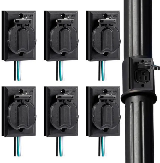 Main image of 6 Pcs Lamp Post Outlet 125V 15A Grounded Electrical Outlet Energy Saving Light Pole Plug for Outdoor Lamp Post and Poles, Energy Saving and Weather Resistant, UL Listed, Black