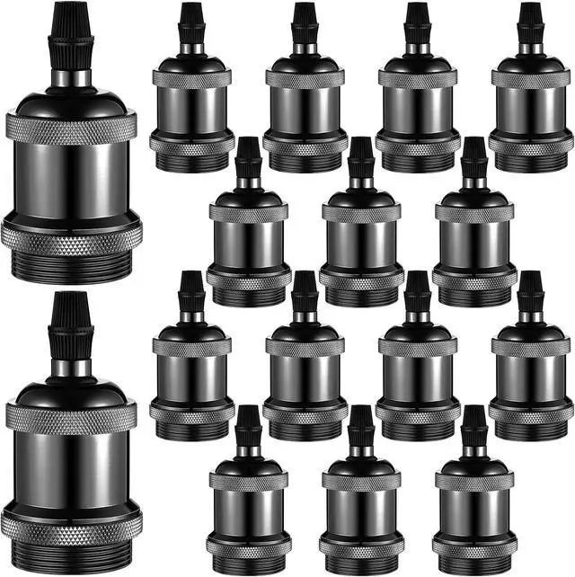 Main image of 16 Packs E26 Vintage Ceramic Lamp Socket, Edison Industrial Pendant Metal Light Socket Replacement Screw in Light Bulb Holder for DIY Lighting, 600 Degrees Celsius Heat Resistant, Black