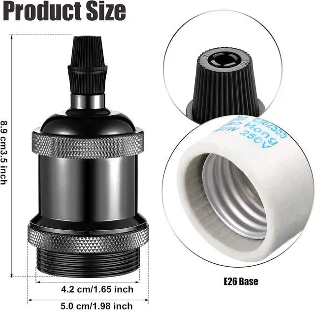 Alt view image 2 of 7 - 16 Packs E26 Vintage Ceramic Lamp Socket, Edison Industrial Pendant Metal Light Socket Replacement Screw in Light Bulb Holder for DIY Lighting, 600 Degrees Celsius Heat Resistant, Black