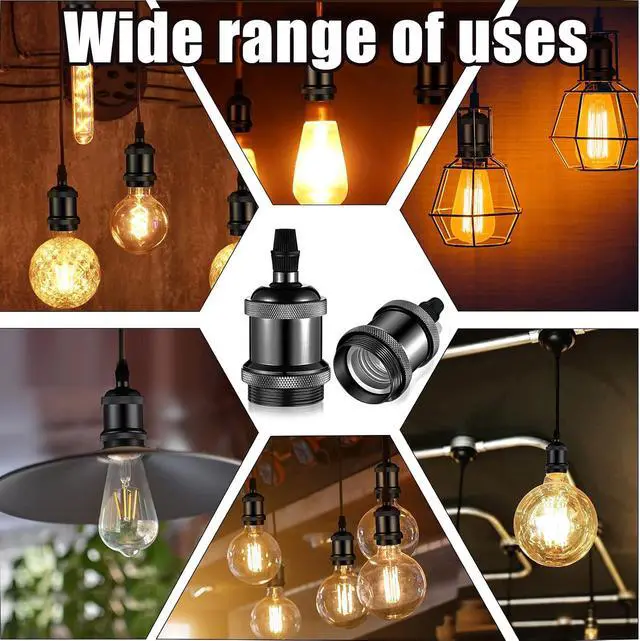 Alt view image 5 of 7 - 16 Packs E26 Vintage Ceramic Lamp Socket, Edison Industrial Pendant Metal Light Socket Replacement Screw in Light Bulb Holder for DIY Lighting, 600 Degrees Celsius Heat Resistant, Black