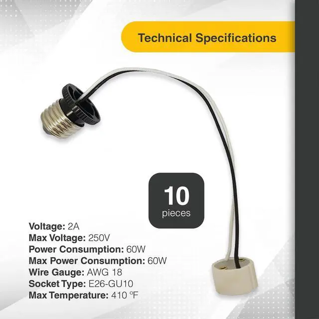 Alt view image 3 of 7 - 10 Pack Light Socket Bulb Extender for E26 E27 Adapter to GU10 lamp with 10.2 inch Cable