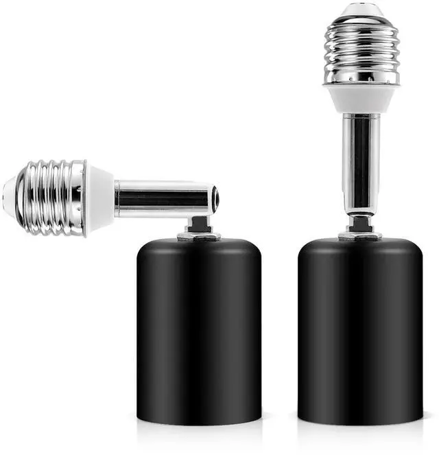Main image of E26 Light Socket Extender - Metal Housing & Ceramic Socket, 360 Rotate, 90 Adjustable, 150W@110V, Heat-Resistant, Rock-Black Color, Perfect for Lamps, Fans, Light Bulb Cameras (2)