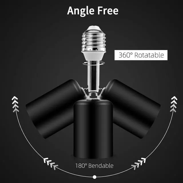 Alt view image 3 of 7 - E26 Light Socket Extender - Metal Housing & Ceramic Socket, 360 Rotate, 90 Adjustable, 150W@110V, Heat-Resistant, Rock-Black Color, Perfect for Lamps, Fans, Light Bulb Cameras (2)