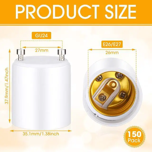 Alt view image 2 of 7 - 150 Pack Gu24 to E26 E27 Adapter Heat Resistant up to 320 Fire Resistant Converts Gu24 Bi-pin Based Fixture E26 E27 Standard Screw Socket Christmas Light Adapter